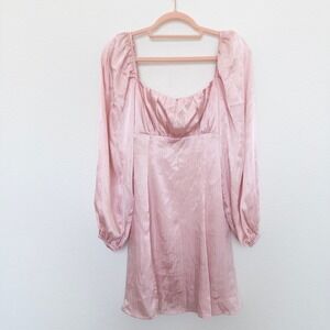 ASTR Womens Dress Size S Pink Satin Puff Sleeve‎ Mini Babydoll Coquette Milkmaid